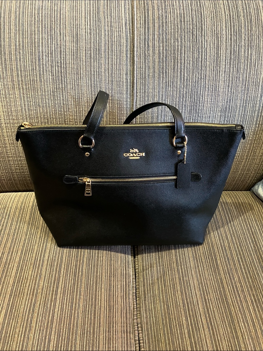 Coach Black Leather Tote with Gold Accents